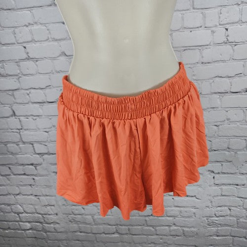 Luogongzi Orange 2 in 1 Flowy Elastic Waist Stretch Running Shorts L