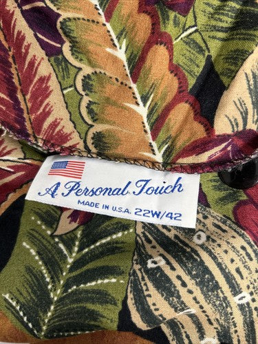 VTG A Personal Touch Colorful Shoulder Pad Button Up Jungle Themed Blouse 22W
