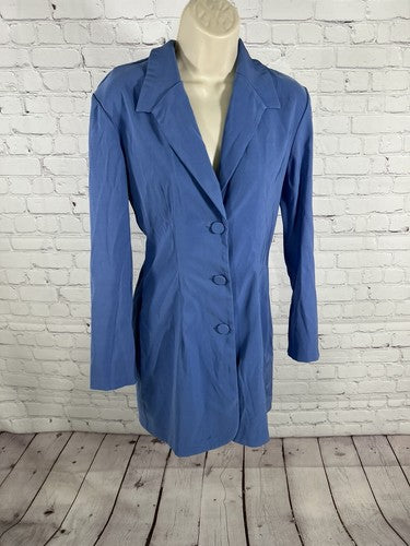 VTG Alyn Paige Blue Button Up Collared Shirt Long Blazer Suit Jacket Size 3/4