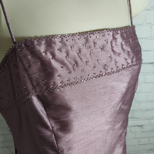 Alex Evenings Purple Strappy Beaded Pencil Formal Y2K Short Slip Dress Petite 8P