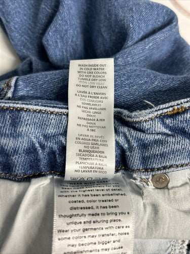 Good American Medium Wash Distressed Straight Leg Denim Blue Jeans 8/29 (29x31)