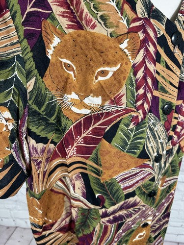 VTG A Personal Touch Colorful Shoulder Pad Button Up Jungle Themed Blouse 22W