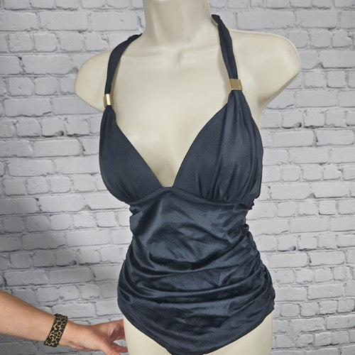 Victoria's Secret Black Ruched Halter One Piece Swimsuit Bathing Suit M