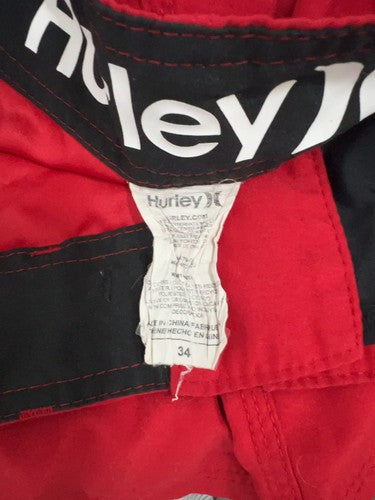 Hurley Red Black Logo Cargo Pocket Board Shorts Swim Trunks 34