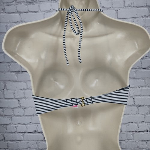 Victoria's Secret Black White Striped Knot Front Bandeau Bikini Top Size S