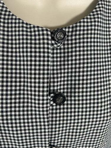 VTG Willow Ridge Black White Check Button Up Embroidered Shoulder Pad Blouse 12