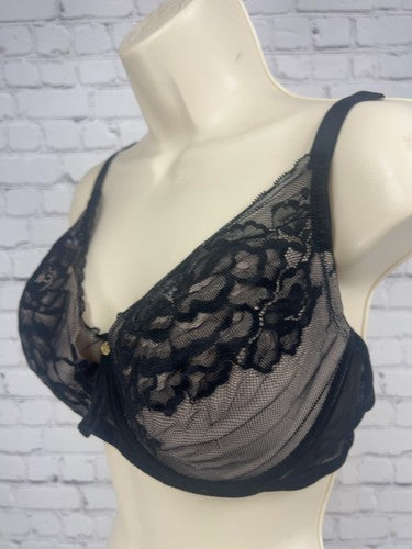Natori Black Floral Lace Nude Lined Underwire Contour Cup Bra 36DDD
