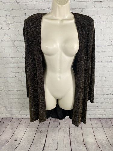 VTG S.L. Fashions Petite Black Gold Metallic Long Sleeve Open Front Cardigan 6P