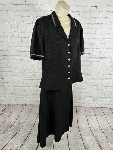 Miss Dorby Black Two Piece Outfit Set Long Skirt Button Up Top Women’s 18
