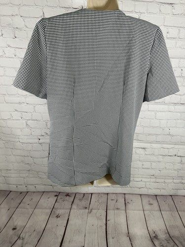 VTG Willow Ridge Black White Check Button Up Embroidered Shoulder Pad Blouse 12