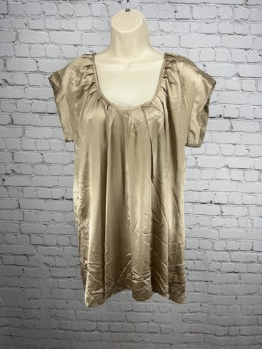 Kenneth Cole Reaction Champagne 100% Silk Pleated Cap Sleeve Tunic Top 8