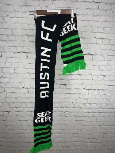 Austin FC MLS SeatGeek Black Green Striped Fringe Knit Soccer Scarf One Size