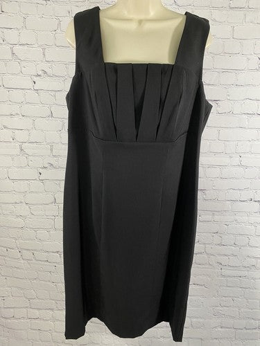 Perceptions Black Sleeveless Layered Front Square Neck Back Zip Shift Dress 14W