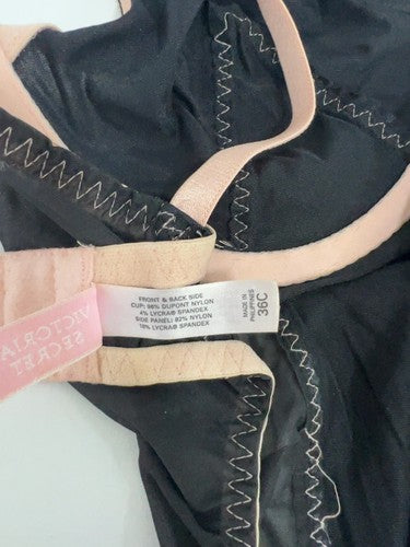 VTG Victoria's Secret Black Pink Satin Mesh Garter Babydoll Chemise Slip 36C