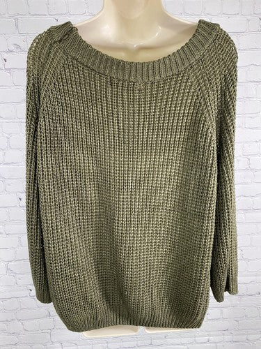 NWT NWD Impressions Green Chunky Knit Cotton Blend Pullover Sweater S/M