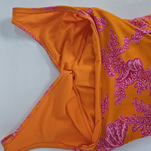 Ellen Tracy Orange Pink Coral Print Twist Front Halter One Piece Swimsuit 10