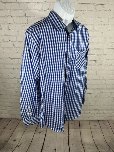 NWT Glory Star White Blue Checkered Long Sleeve Button Up Men’s Dress Shirt XL
