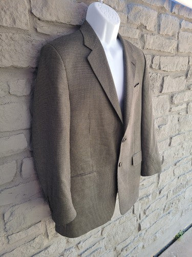 Peerless Couture International Silk & Wool Check Nailshead Black Gray Blazer 40R