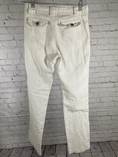 IXOS Tan Linen Drawstring Waist Straight Leg Pants Pockets Italy Small (26x29)