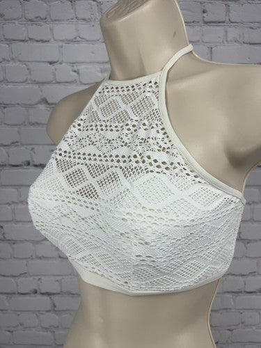 NWT Freya Swim Sundance White Crochet Lace High Neck Underwire Bikini Top 30DDD