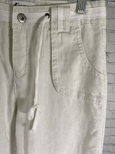 IXOS Tan Linen Drawstring Waist Straight Leg Pants Pockets Italy Small (26x29)