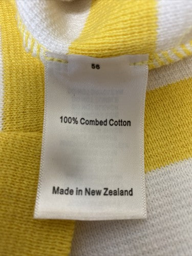 Optimum NZ White Yellow Striped 3/4 Sleeve Cape Collared 3 Button Knit Sweater S