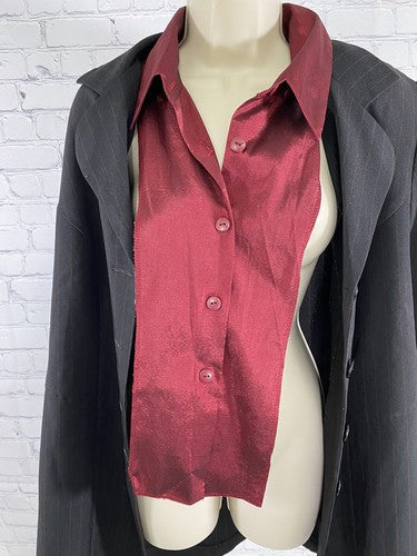 VTG Fashion Bug Black Red Striped Blazer Jacket With Red Dickie Collar 16W