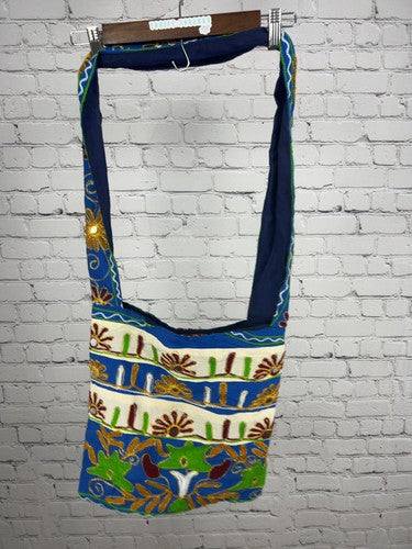 NWD India Boutique Blue Floral Mirror Embroidered Boho Crossbody Shoulder Bag