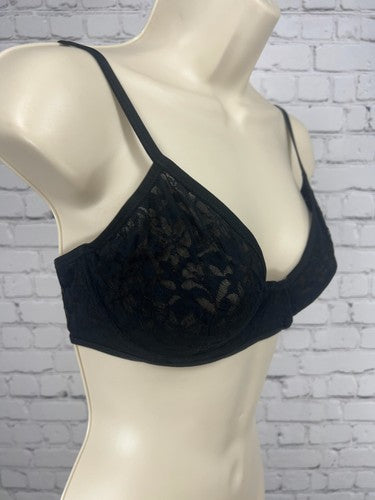 Free People Intimately Black Floral Lace Unlined Underwire Bra 34DD