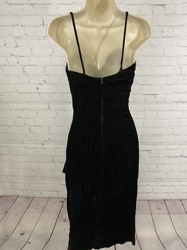 VTG New Leaf Black Gold Spaghetti Strap Velvet Bodycon Dress 5/6 *defect