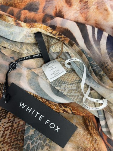 NWT White Fox Safari Chaos Animal Print Tie Straps Side Slit Midi Dress M