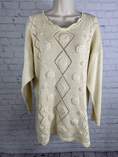 VTG By Design Essentials Ivory Pullover Oversized Cable Knit Sweater S