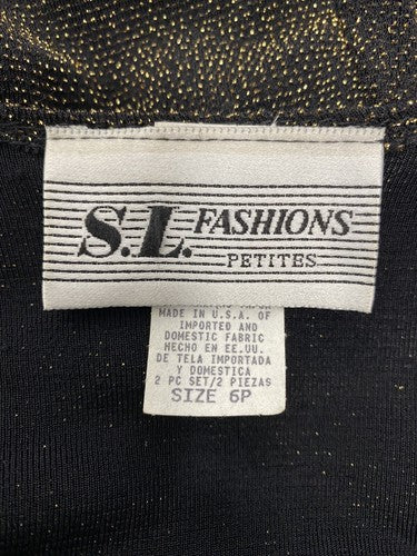 VTG S.L. Fashions Petite Black Gold Metallic Long Sleeve Open Front Cardigan 6P