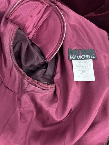 VTG My Michelle Crushed Velvet Cocktail Dress Petite Dark Burgundy 10P
