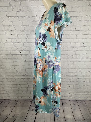 VTG Awesome Wear Blue Floral Pullover Short Sleeve T Shirt Dress XXL