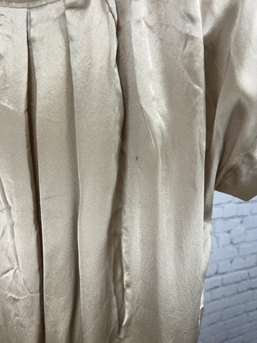 Kenneth Cole Reaction Champagne 100% Silk Pleated Cap Sleeve Tunic Top 8
