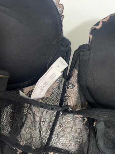 Auden Black Nude Floral Lace Underwire Push Up Thong Bodysuit Teddy M