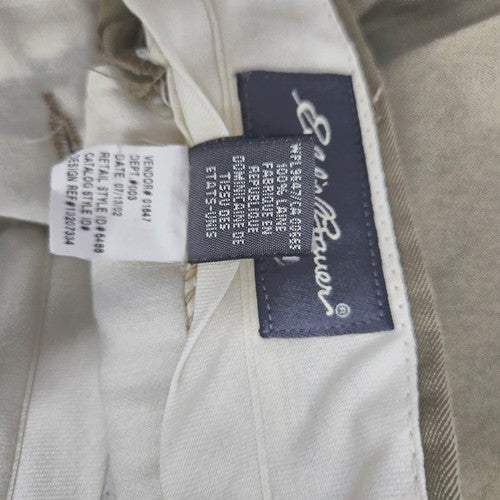 VTG Eddie Bauer Khaki 100% Wool Pleated Straight Leg Dress Pants 33x32 (30X34)