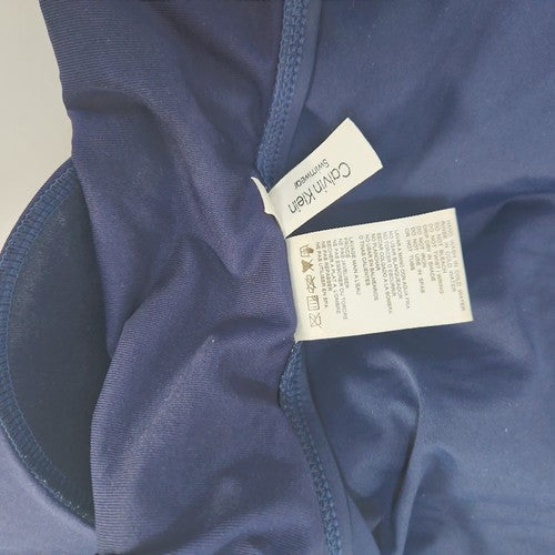 Calvin Klein Navy Blue Ruched Square Neck One Piece Swimsuit Bathing Suit 12