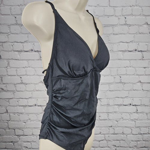 Hilor Black Macrame Strappy Back V Neck One Piece Swimsuit Bathing Suit 12