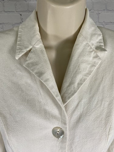 VTG Gia & Co Ivory 100% Linen Collared 3 Oyster Button Up Top Shirt Women’s 0