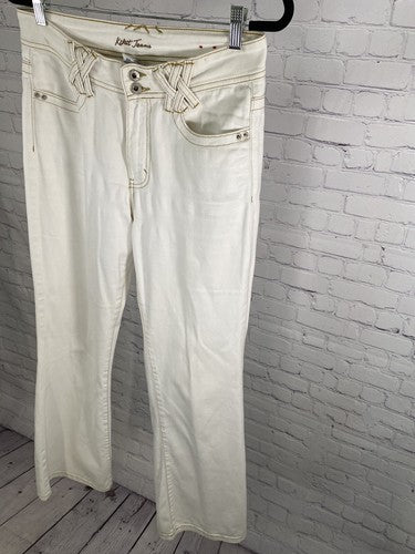 Kikit Jeans White Gold Thread Cotton Boot Cut Straight Leg Baggy Denim Jeans 8