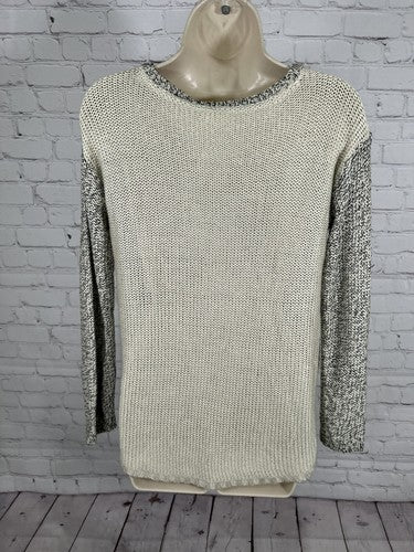 RD Style Knitted Pullover Sweater Ivory Black Long Sleeve Acrylic/Cotton Women S