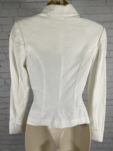 VTG Gia & Co Ivory 100% Linen Collared 3 Oyster Button Up Top Shirt Women’s 0