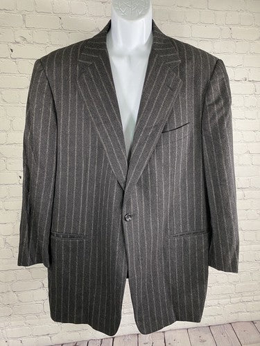 VTG Take 6 By Kashini “120” Super Fine 100% Wool Gray Striped Jacket Blazer 44R