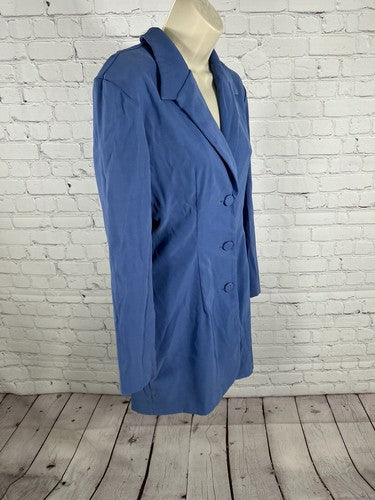 VTG Alyn Paige Blue Button Up Collared Shirt Long Blazer Suit Jacket Size 3/4