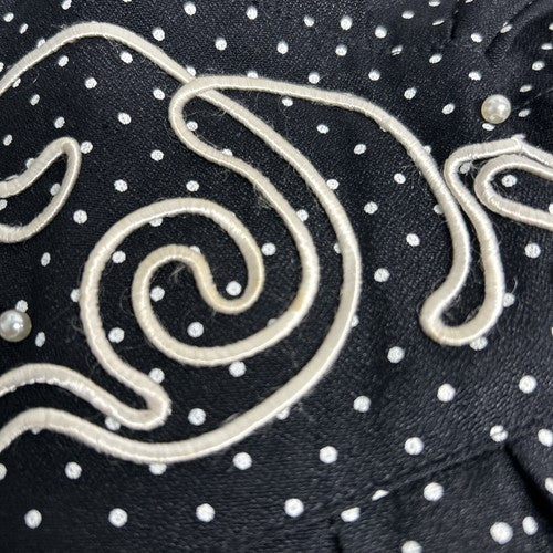 VTG S.L. Fashions Black White Polka Dot Shoulder Pad Fabric Embellished Dress 10
