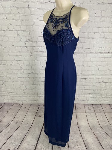 VTG Scott McClintock Petites Blue Sequined Back Zip Sleeveless Sheath Dress 4