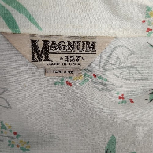 VTG Magnum 357 Polyester Blend Beachy Button Up Made In USA Men's Size XL