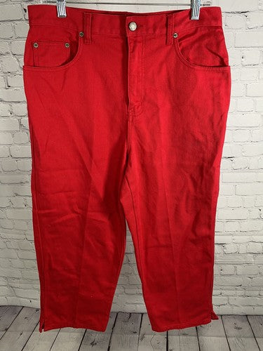 VTG Bill Blass Jeans Red Easy Fit Capri High Rise Cotton Denim Womens Pants 10